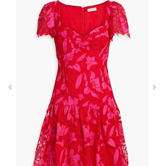 Monique Lhuillier Flutter Sleeve Guipure Lace Mini Dress Pink Size 6 - Picture 3 of 10